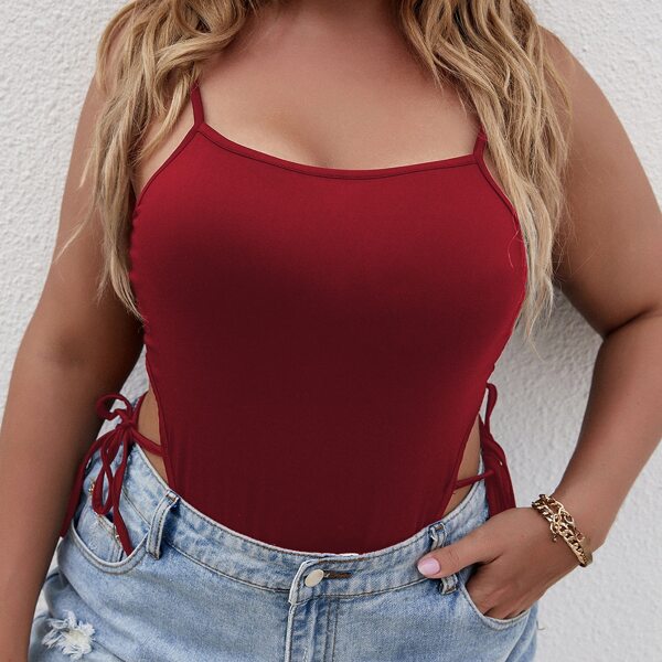 

Plus Knot Side Cami Bodysuit, Burgundy