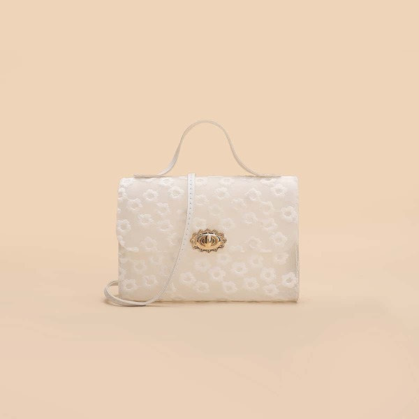 

Floral Lace Satchel Bag, White