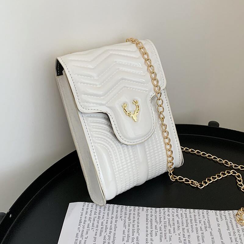 

Quilted Flap Chain Bag, White