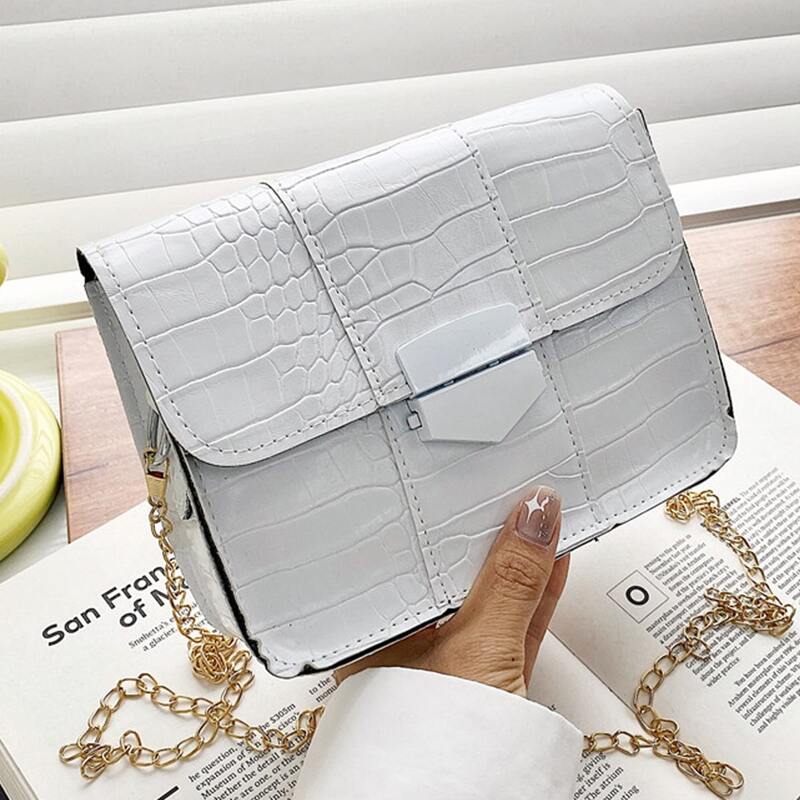 

Croc Embossed Chain Strap Bag, White