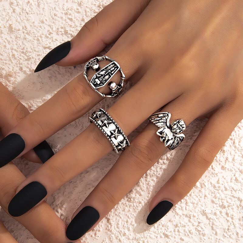 

3pcs Engraved Ring, Antique silver