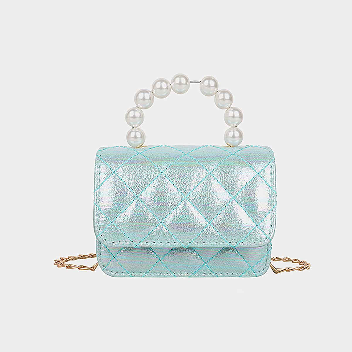 

Mini Quilted Satchel Bag, Blue