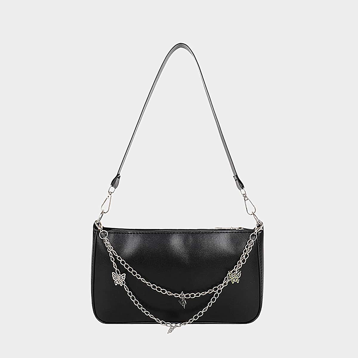 

Chain Butterfly Decor Shoulder Bag, Black