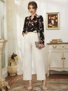 Mulvari Floral Print Notch Neck Blouse,Long Sleeve Tops Fall Cloth For Women - Black - View 3