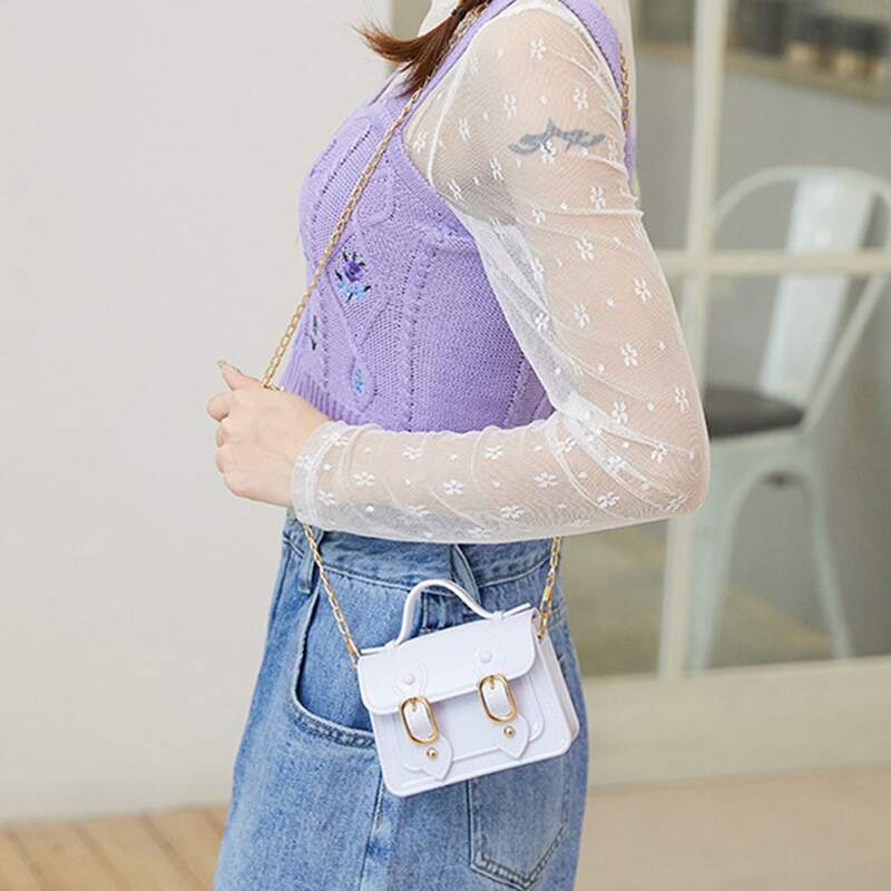 

Buckle Decor Top Handle Chain Bag, White