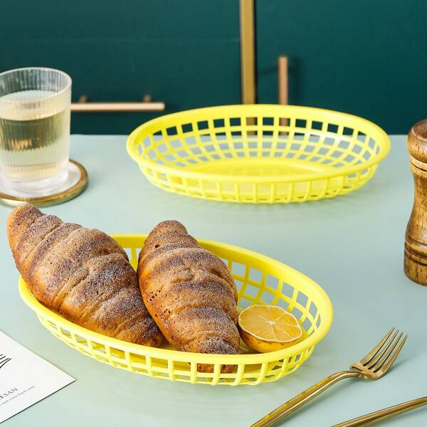 

2pcs Solid Color Plastic Bread Basket, Yellow