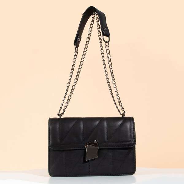

Quilted Chain Shoulder Bag, Black