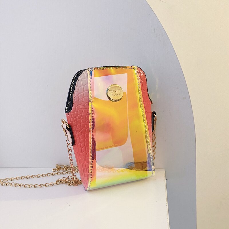 

Laser Croc Embossed Chain Bag, Watermelon pink
