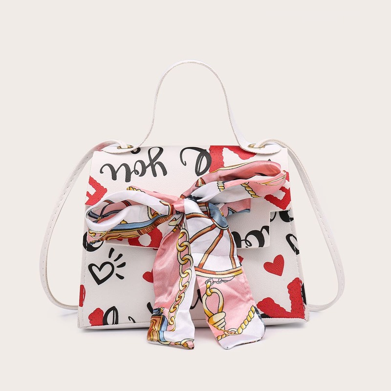 

Heart Graphic Satchel Bag, White