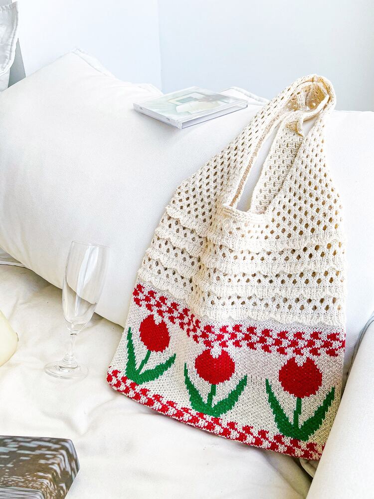 Floral Graphic Shopper Bag - Beige - View 5