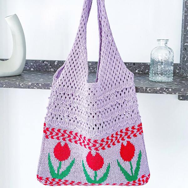 

Floral Graphic Shopper Bag, Purple