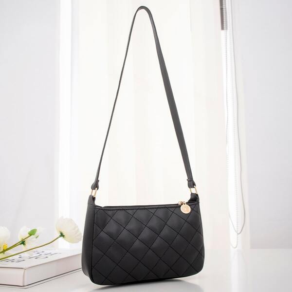 

Quilted Baguette Bag, Black