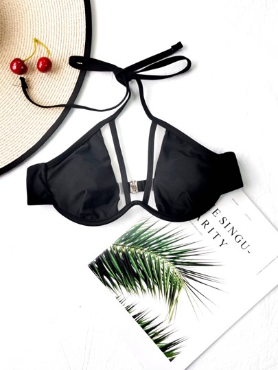 SHEIN Swim Summer Beach Harness Halter Push Up Bikini Top