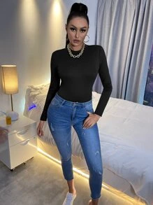 SHEIN Slayr Body unicolor de cuello alto - Negro - Ver 4