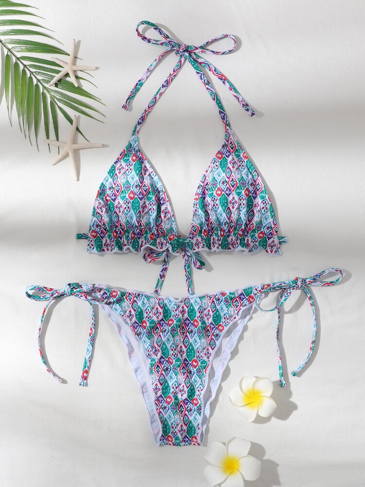 Allover Graphic Micro Triangle Bikini - Multicolor - View 1