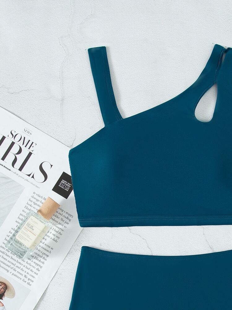 Cut-Out High Waisted Bikini, For Summer Beach Vacation - Teal Blue - View 5