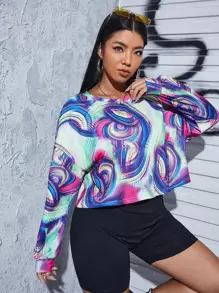 SHEIN Áo nỉ Plus Size Đá hoa Giải trí - Nhiều màu - Xem 1