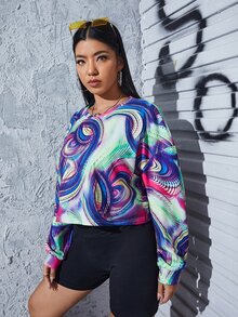 SHEIN Áo nỉ Plus Size Đá hoa Giải trí - Nhiều màu - Xem 5
