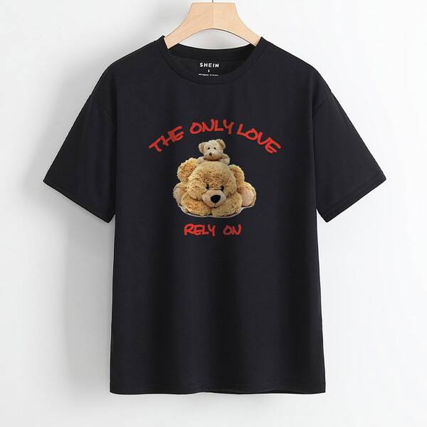 

Bear & Slogan Graphic Tee, Black