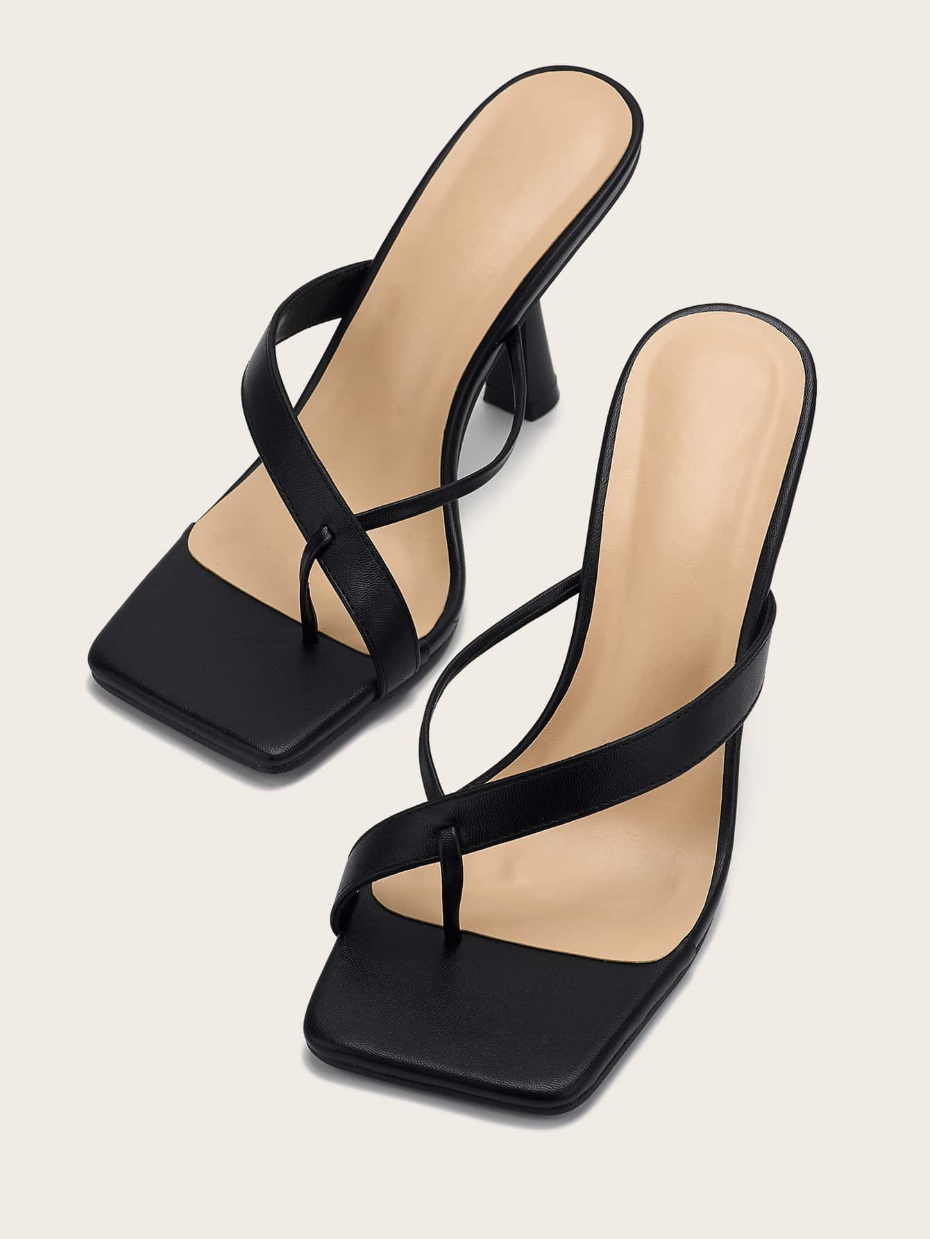 Dép xỏ ngón cao gót kiểu dáng tối giản hình chóp dành cho nữ, dép cao gót thời trang mùa hè, dép lê. - màu đen - Xem 1