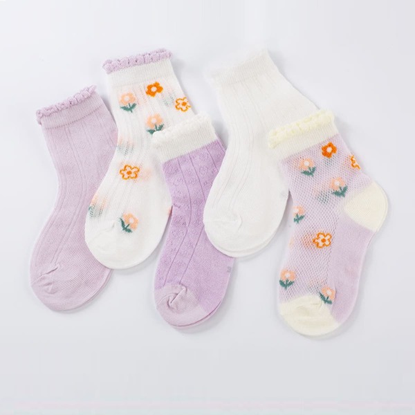 

5pairs Toddler Girls Flower Pattern Socks, Multicolor