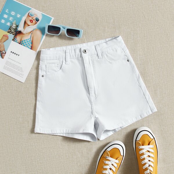 

Skinny Denim Shorts Without Belt, White