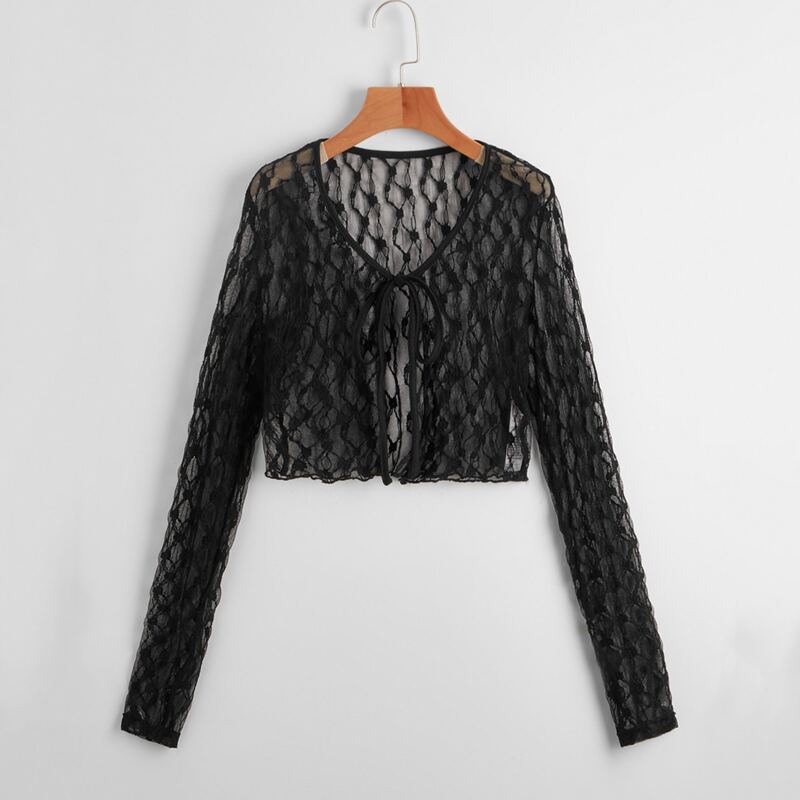 

Lace Trim Crop Top, Black