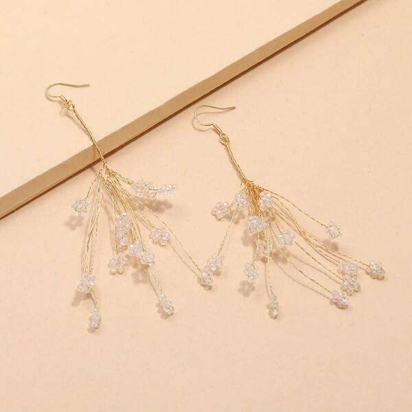 

Crystal Tassel Decor Drop Earrings, Gold
