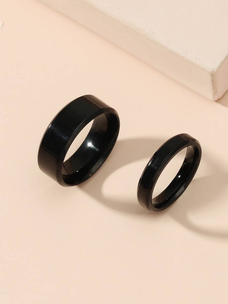 2pcs Couple Minimalist Ring - Black - View 1