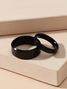 2pcs Couple Minimalist Ring - Black - View 2