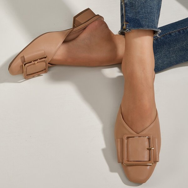 

Minimalist Buckle Point Toe Mules, Khaki