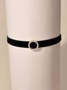 Ngọc trai Giả Đồ trang trí vòng tròn Vòng đeo cổ - màu đen - Xem 2