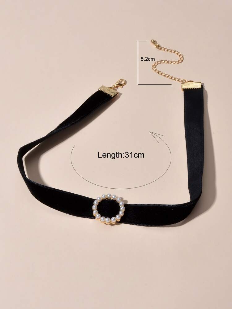 Ngọc trai Giả Đồ trang trí vòng tròn Vòng đeo cổ - màu đen - Xem 4