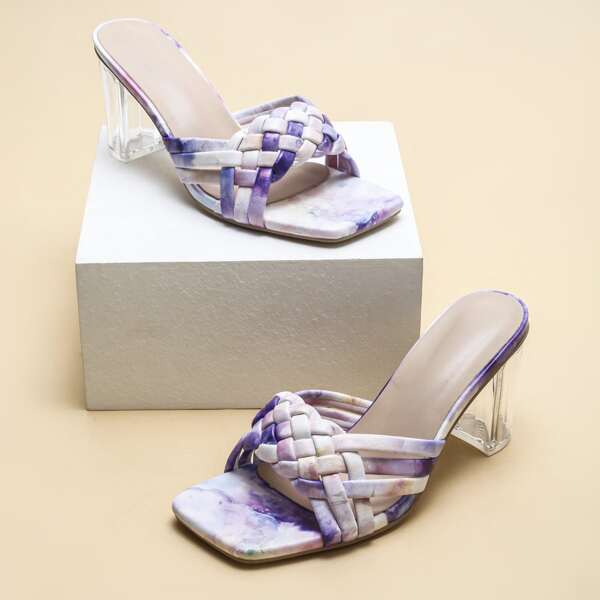 

Tie Dye Braided Chunky Heeled Mules, Multicolor