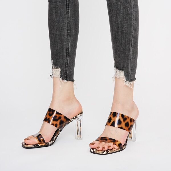 

Leopard Double Strap Chunky Heeled Mules, Multicolor