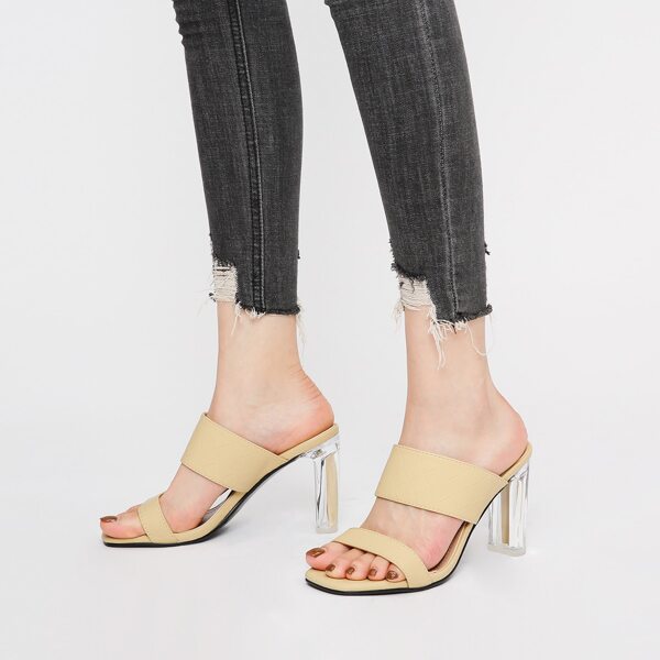 

Double Strap Chunky Heeled Mules, Apricot