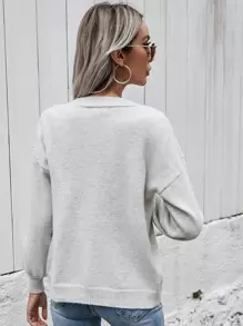 SHEIN LUNE Áo len Mở Nút phía trước màu trơn Giải trí - Màu Xám nhạt - Xem 2