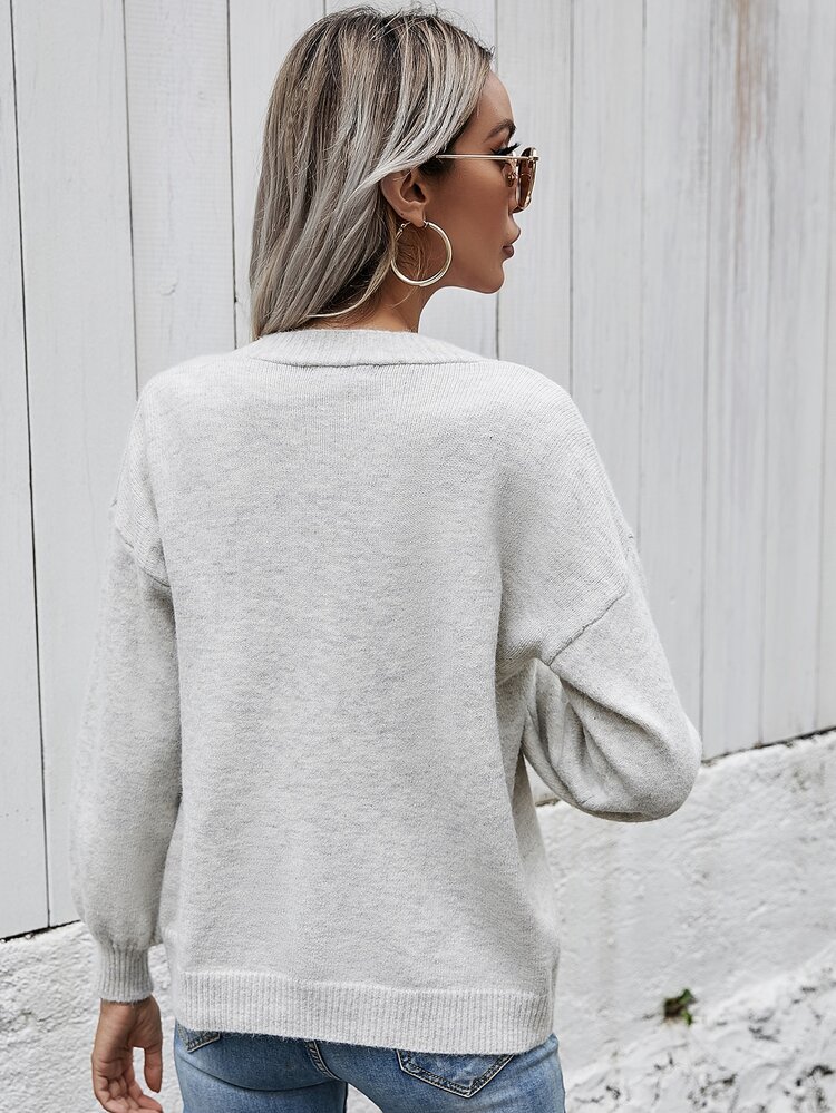 SHEIN LUNE 落肩袖燈籠袖開襟衫 - 淺灰色 - 查看 2