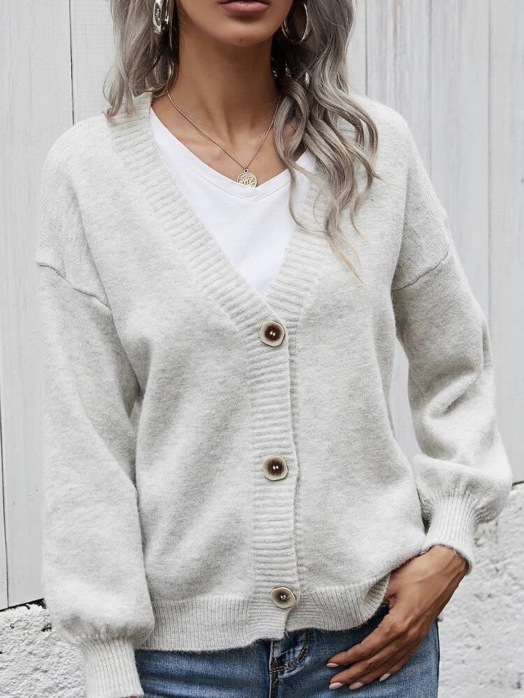 SHEIN LUNE 落肩袖燈籠袖開襟衫 - 淺灰色 - 查看 7