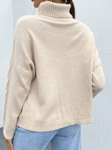 SHEIN Essnce 高領麻花編織套頭毛衣