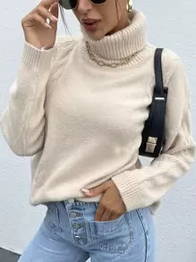 SHEIN Essnce 高領麻花編織套頭毛衣