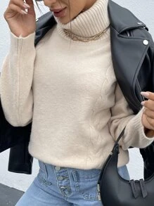 SHEIN Essnce 高領麻花編織套頭毛衣