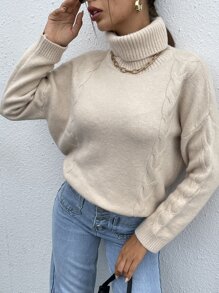 SHEIN Essnce 高領麻花編織套頭毛衣