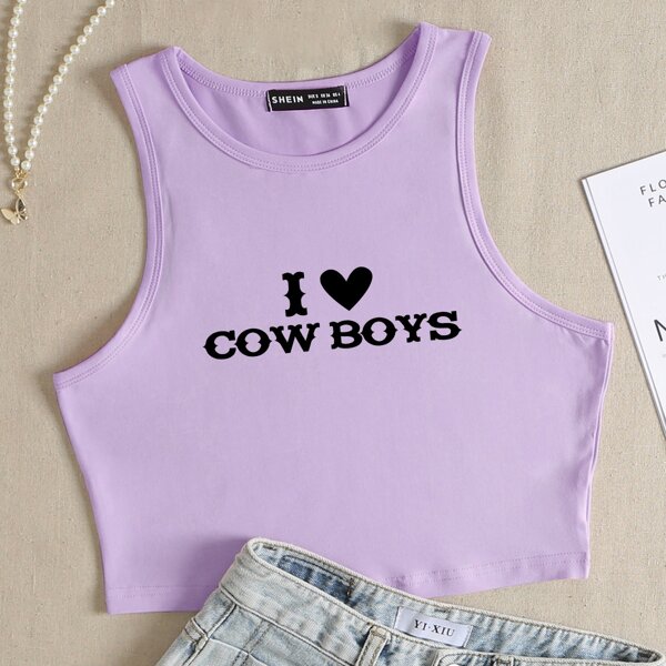 

Slogan Graphic Crop Tank Top, Lilac purple