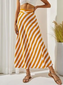 Striped High Waist Skirt - Multicolor - View 1