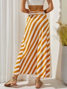 Striped High Waist Skirt - Multicolor - View 2