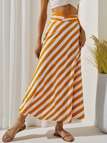 Striped High Waist Skirt - Multicolor - View 3
