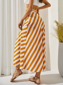 Striped High Waist Skirt - Multicolor - View 5