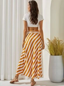 Striped High Waist Skirt - Multicolor - View 6