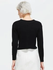 ZIAI 水鑽前蝴蝶結開襟衫 - 黑色 - 查看 2